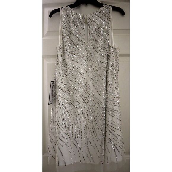 Adrianna Papell Women's Sz 14 Ivory Beaded Sequin Trapeze Lined Shift Dress - Picture 2 of 13